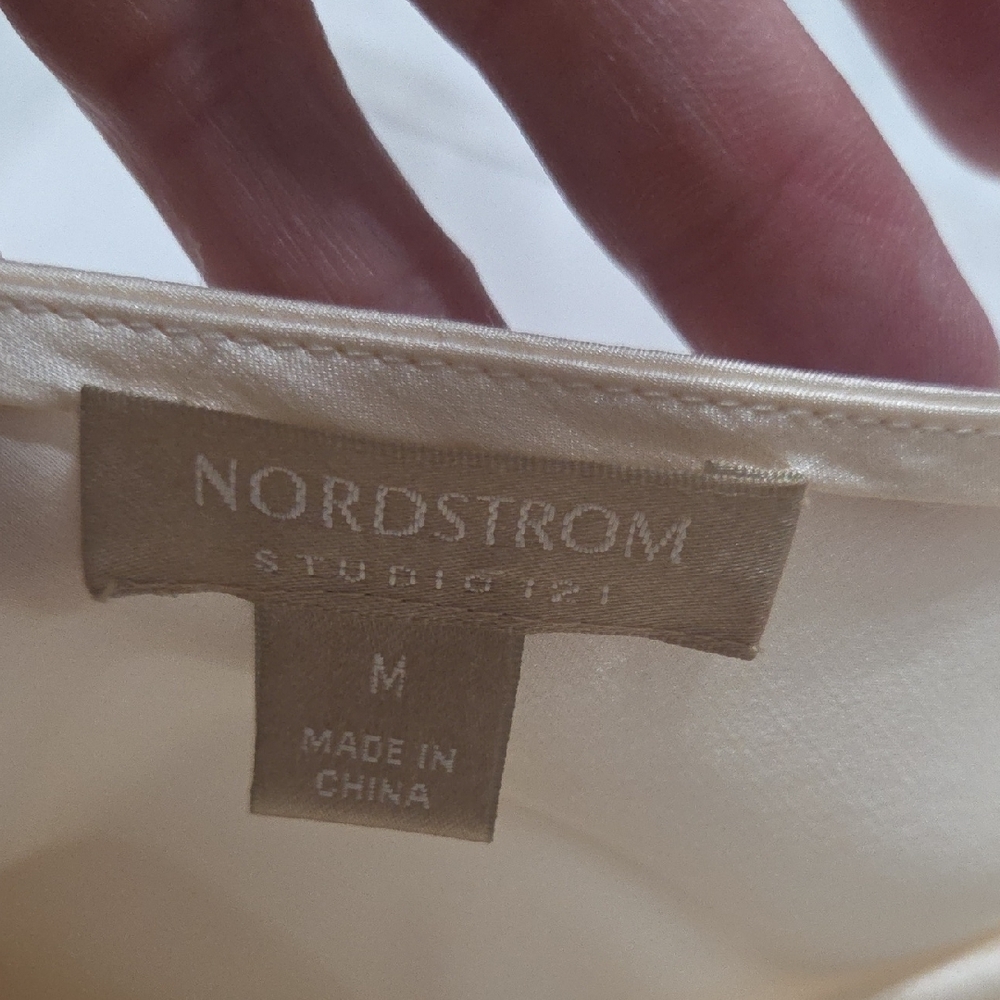 Nordstrom Silk Blouse Size M Ivory Satin Cowl Neck Minimalist Quiet Luxury - Picture 7 of 8